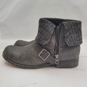 Rocket Dog Ankle Boots Womens 9 Grey Knit Cuff Buckle Moto Booties Excellent